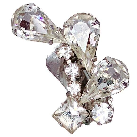 VTG Signed Weiss 1950s Cocktail Earrings Rhinestone Mid Century Clip On Sparkly - Picture 5 of 11